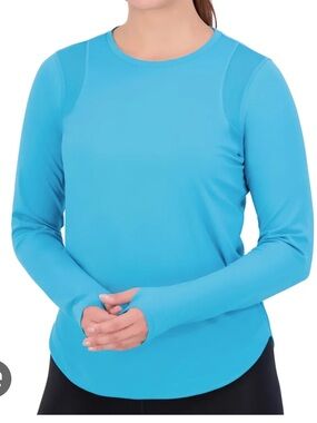 Sage Blue Mesh Shoulder Long Sleeve Athletic Shirt - Small